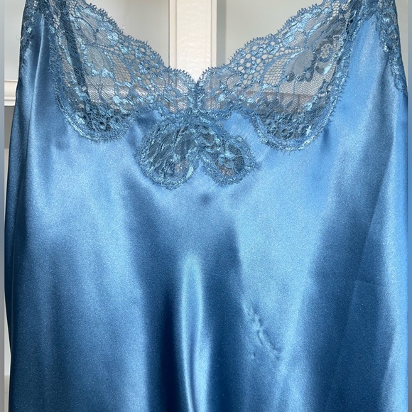 100% SILK NEIMAN MARCUS VIVIS BLUE CAMI LACE TOP - L - Picture 3 of 5